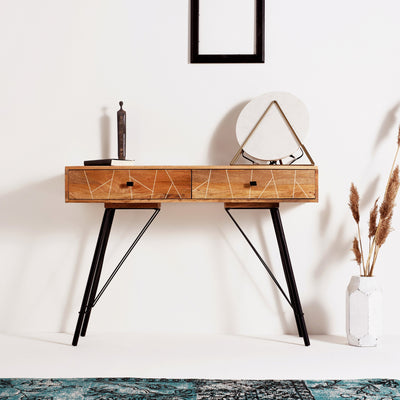 Mosaic Wood and Iron Console Table in Natural Finish