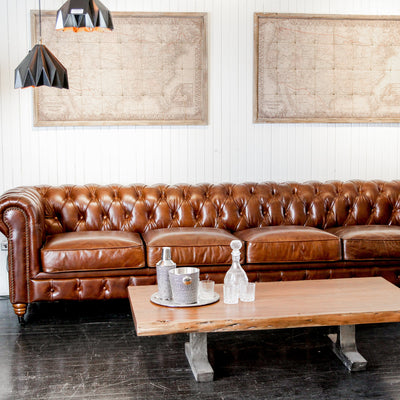 Vintage 4-Seater Leather Chesterfield Sofa