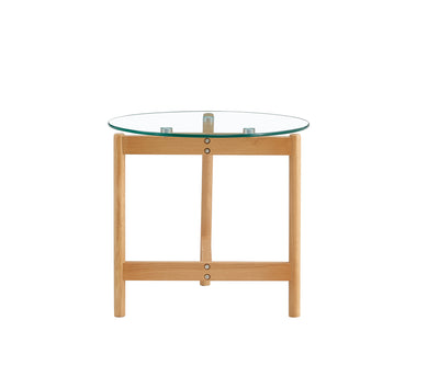 Jansen Round End Table in Glass & White Oak