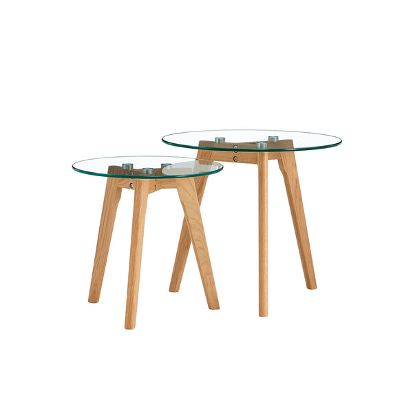 Olav Round Nesting End Tables in Glass & White Oak