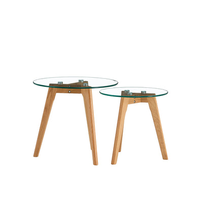 Olav Round Nesting End Tables in Glass & White Oak