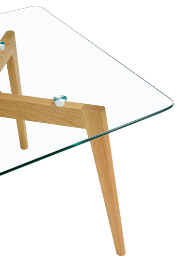 Olav Rectangular Cocktail Table in Glass & White Oak