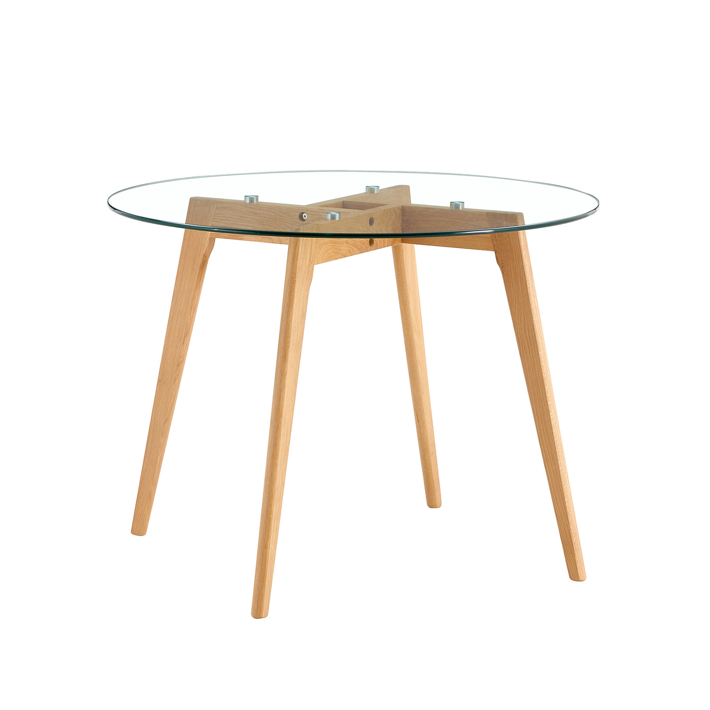 Olav 4-Person Round Dining Table in Glass & White Oak