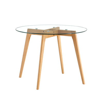 Olav 4-Person Round Dining Table in Glass & White Oak