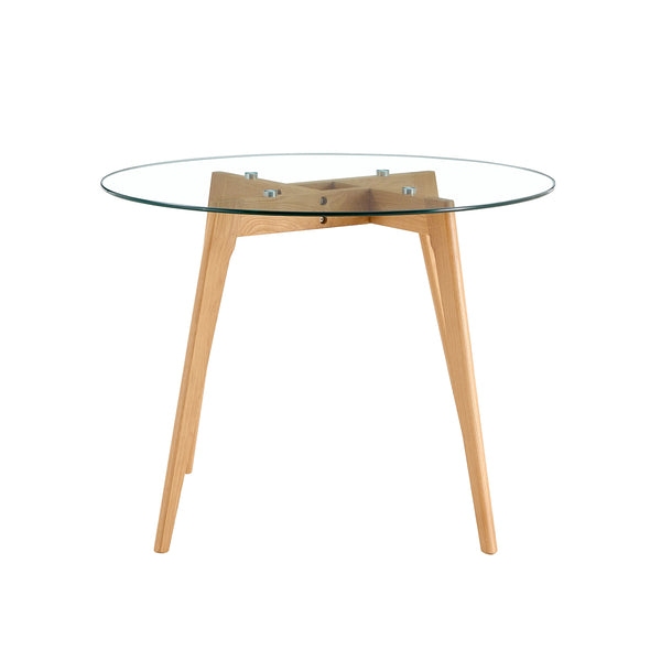 Olav 4-Person Round Dining Table in Glass & White Oak